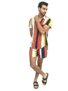 Conjunto de Camisa y Short Estampado de Rayas Naranja